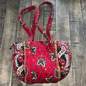Authentic Vera bradley S Duffel Bag in Retired Red Coin Leaf Pattern
